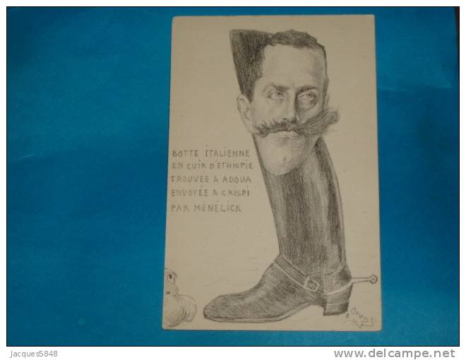 Illustrateurs) ORENS - 9 -1902 - Caricature Politique - Satirique - Botte Italienne En Cuir D'ethiopie Trouvée à Adoua - Orens