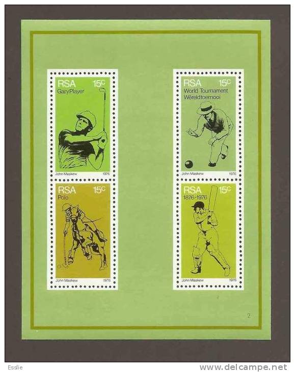 South Africa RSA - 1976 - Sports Miniature Sheet -  Golf (Gary Player), Polo, Cricket, Bowls - Unused Stamps