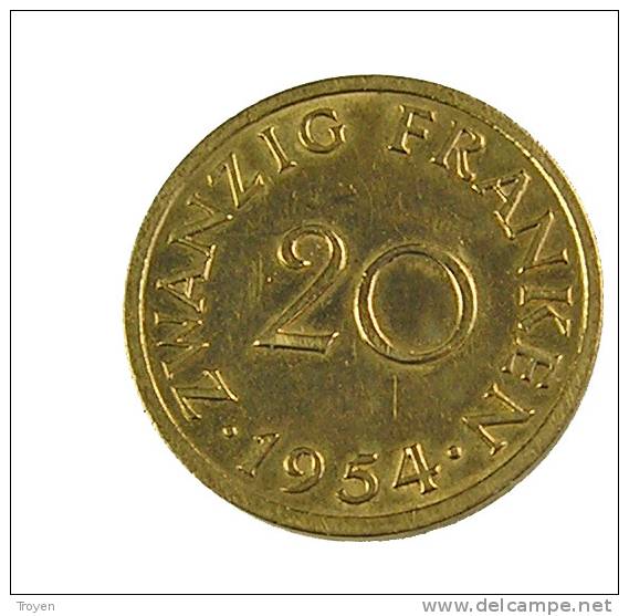 Sarre - 20 Francs - 1954 - Cup.Alu - TB+ - Altri & Non Classificati