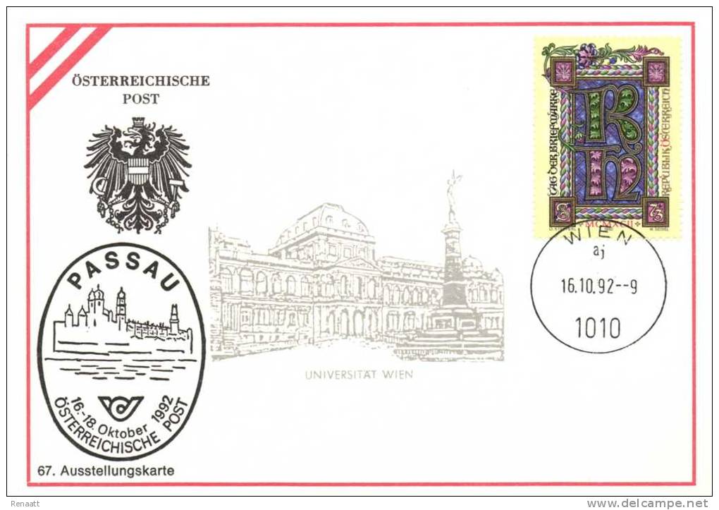 Austria 1991 Mi. 2032 On Card Passau 1992 Exhibition, Illustration View Of Passau And University Of Vienna - Lettres & Documents