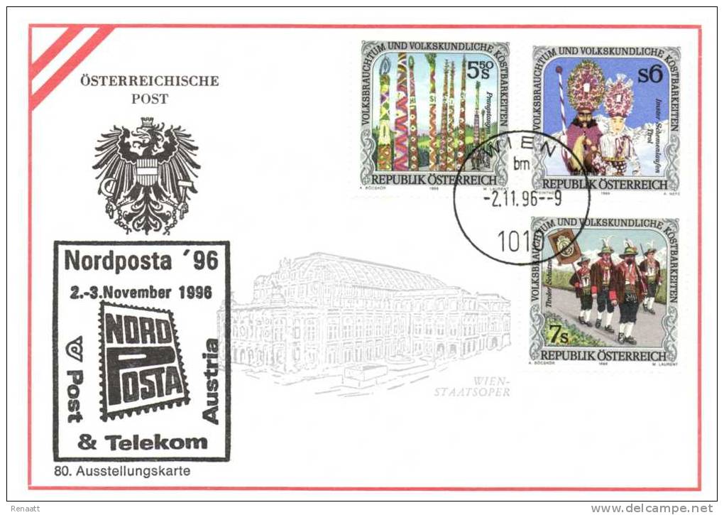 Austria 1996 Mi. 2177 2191-2192 On Card Nordposta '96, Folk Festivities, Fasnachtsfiguren Prangstangen Tirol Guard - Lettres & Documents