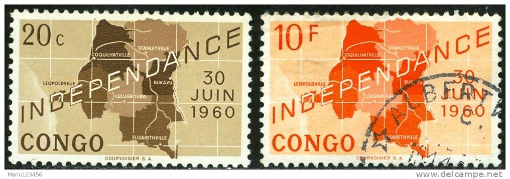 REPUBBLICA DEMOCRATICA DEL CONGO, 1960, INDIPENDENZA, FRANCOBOLLI NUOVI E USATI, Scott 356,364 - Nuevas/fijasellos
