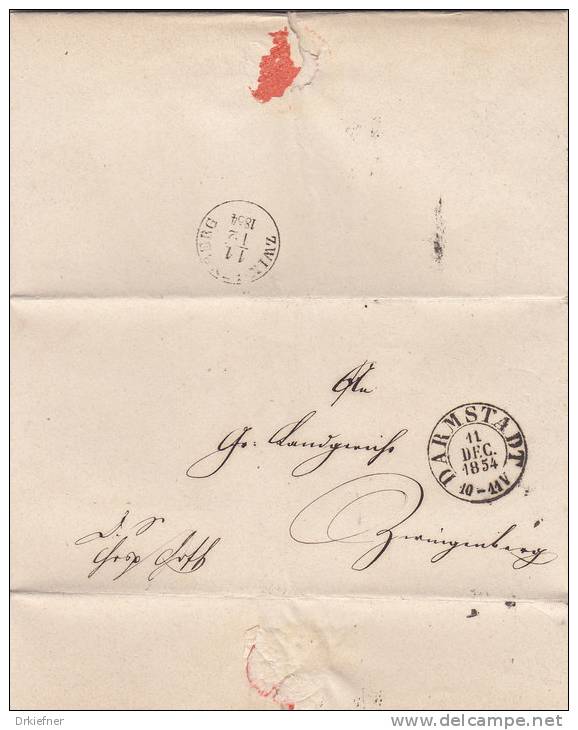 Dienstsache 11.12.1854 Von Hofheim Nach Zwingenberg Und Zurück Mit Distributionsstempel D3 - Altri & Non Classificati