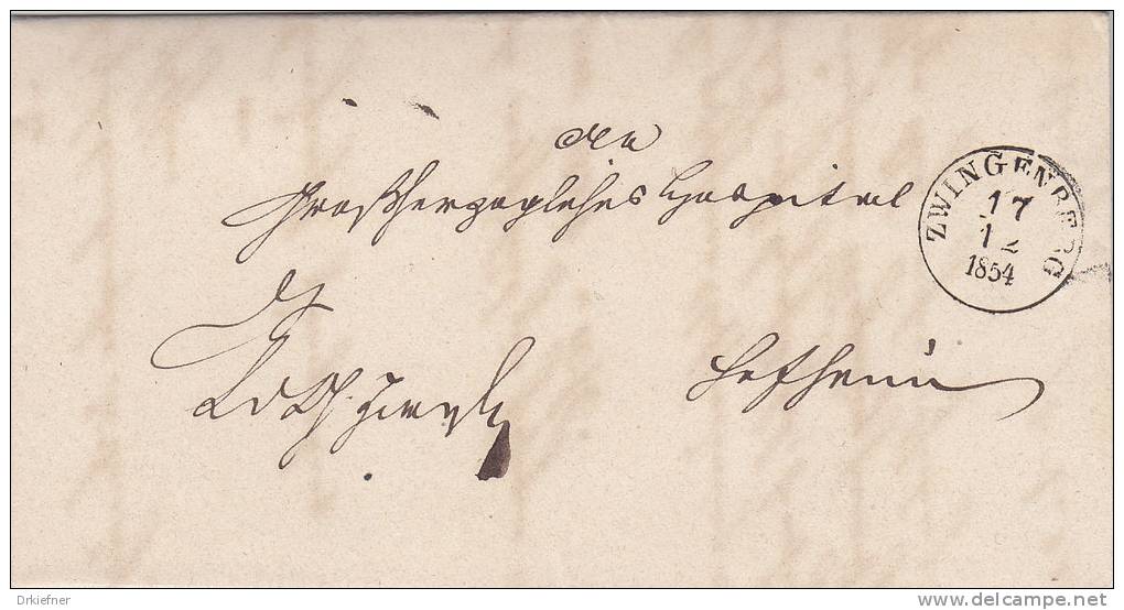 Dienstsache 11.12.1854 Von Hofheim Nach Zwingenberg Und Zurück Mit Distributionsstempel D3 - Andere & Zonder Classificatie