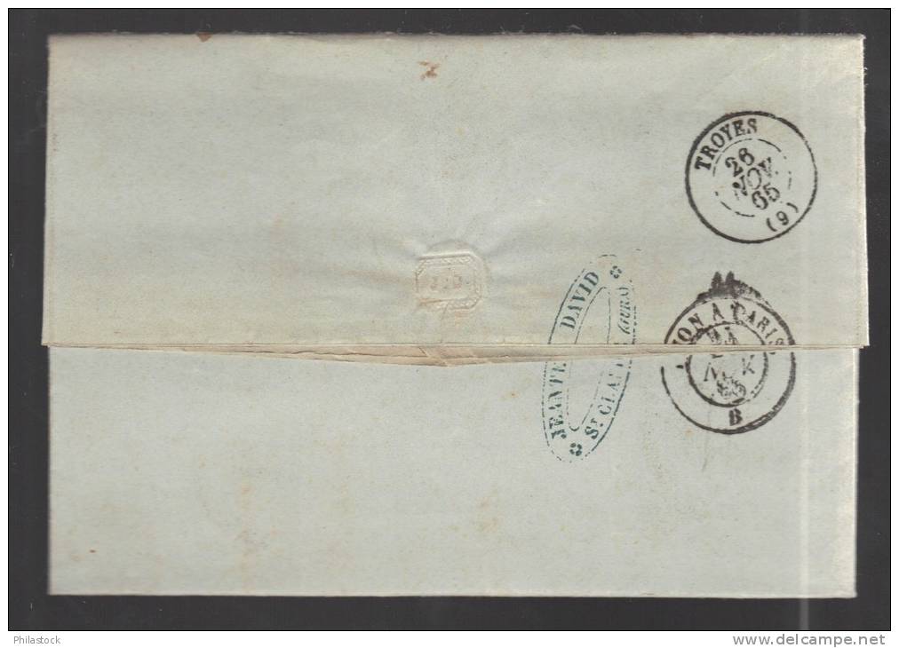 FRANCE 1866 N° 22 Obl. S/Lettre GC 3554 St. Claude S/Brienne - 1862 Napoleon III