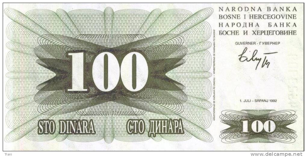 BANCONOTA DELLA BOSNIA ERZEGOVINA - 100 Dinara - Bosnien-Herzegowina