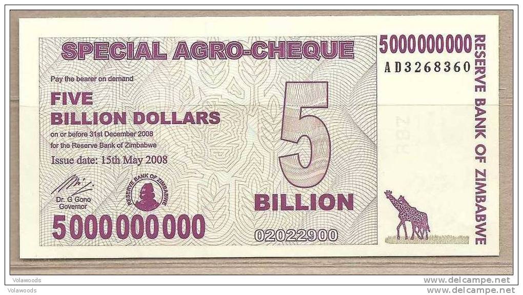 Zimbabwe - Banconota Non Circolata Da 5.000.000.000 Dollari - 2008 - Zimbabwe