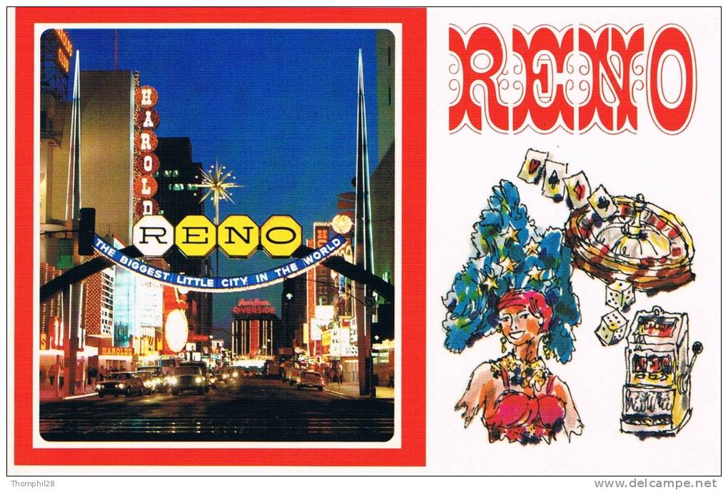 RENO -THE FAMOUS ARCH At Night : THE BIGGEST LITTLE CITY IN THE WORLD - TBE, Neuve, 2 Scans - Reno
