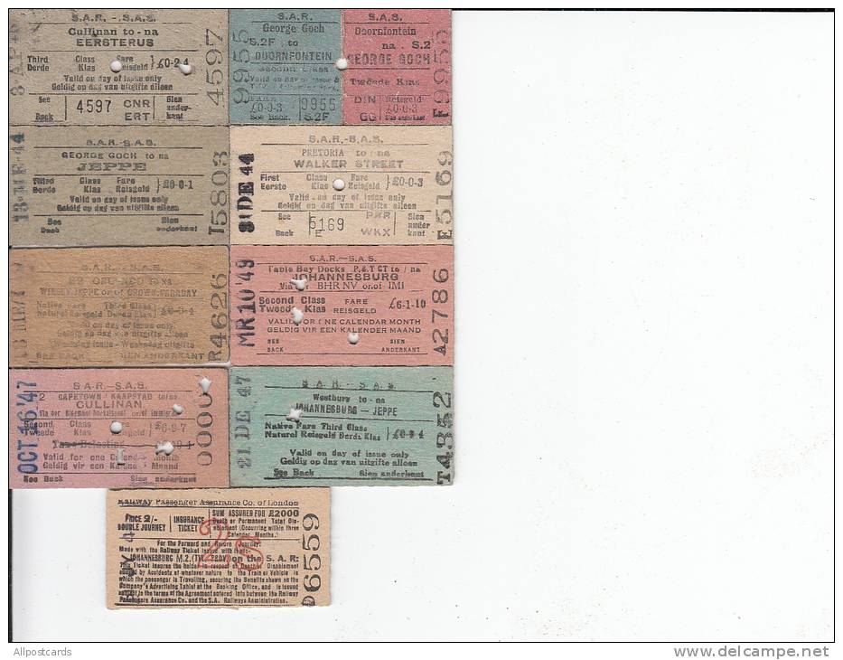 South African Railways 9 Tickets 1940's - Mundo