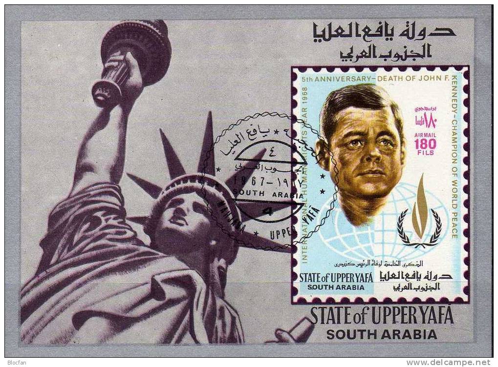 UNO Menschenrechte 1967 J.F.Kennedy Südjemen Yafa 44/48,ZD,10-KB+ Block 9 O 13€ USA-Präsident History Sheetlet Bf Arabia - Khor Fakkan