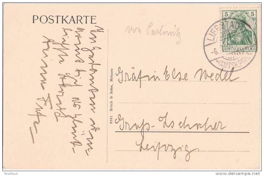 Schloß Kuckuckstein Liebstadt Autograf Von Carlowitz An Gräfin Wedel Gr Zschacher 6.7.1907 Gelaufen - Liebstadt