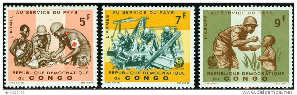 REPUBBLICA DEMOCRATICA DEL CONGO, 1965, The Army In Service Of Its Country, NUOVI (MNH**), Scott 553,554,555 - Mint/hinged