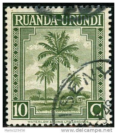 RUANDA URUNDI, 1942, FLORA, PALME, FRANCOBOLLO USATO, Scott YT 127 Michel 80, Bel 127 - Usati