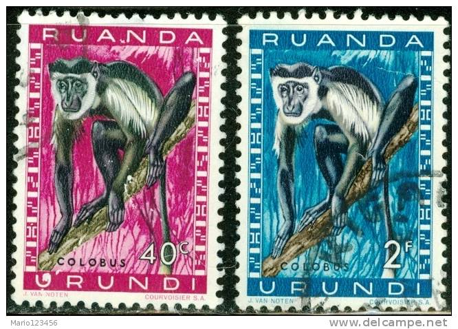 RUANDA URUNDI, 1961, FAUNA, ANIMALI, SCIMMIE, PROTECTED ANIMALS, FRANCOBOLLI USATI, Scott 139,143 - Nuovi