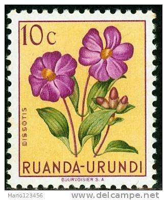 RUANDA URUNDI, 1953, FLORA, FIORI, FLOWERS, DISSOTIS, FRANCOBOLLO NUOVO (MLH*), Scott 114, YT 177, Bel. 177 - Nuovi