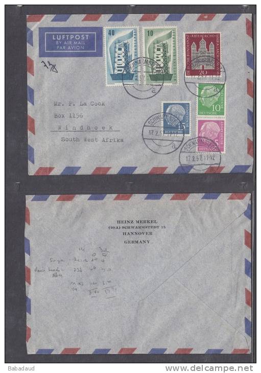 Germany: 1957 Cover, SCHWARMSTEDT To WINDHOEK, SOUTH WEST AFRICA, Europa, Maria Laach, - Covers & Documents