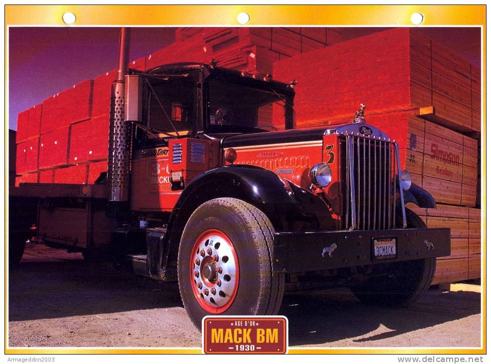FICHE CARTONNE 25x18.5 CM CAMION DOC.AU DOS VOIR SCAN SERIE AGE D´OR MARK BM 1930 - Trucks