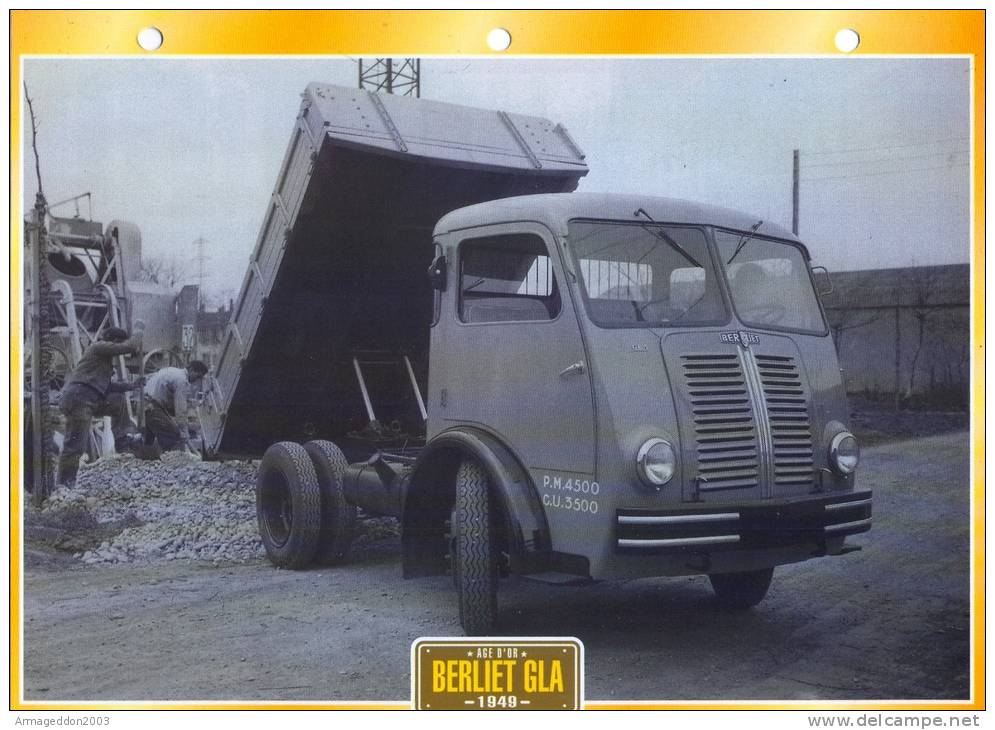 FICHE CARTONNE 25x18.5 CM CAMION DOC.AU DOS VOIR SCAN SERIE AGE D´OR BERLIET GLA 1949 - Trucks