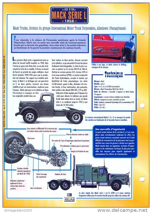 FICHE CARTONNE 25x18.5 CM CAMION DOC.AU DOS VOIR SCAN SERIE AGE D´OR MARK SERIE L 1950 - Trucks