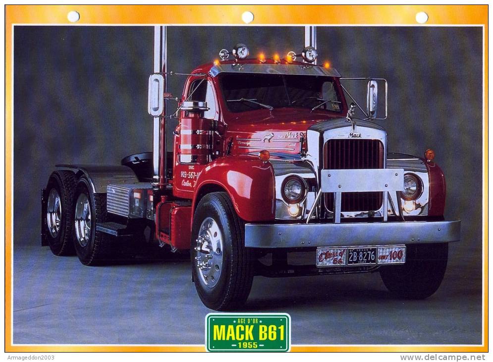 FICHE CARTONNE 25x18.5 CM CAMION DOC.AU DOS VOIR SCAN SERIE AGE D´OR 1955 MACK B61 - Camiones