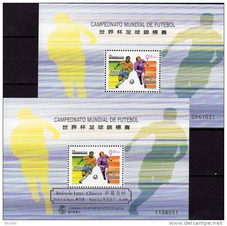 Chinesische Festival 1998 MACAU Block 56+ I ** 10€ Fußball WM France Zweikampf Sport Gold Overprint Soccer Sheet Of Maca - Colecciones & Series