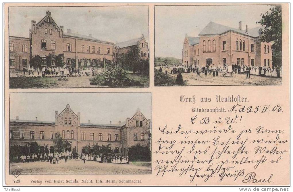 Gruß Aus Neukloster Blindenanstalt Belebt Color 25.4.1906 Ungeteilte Rückseite - Neukloster