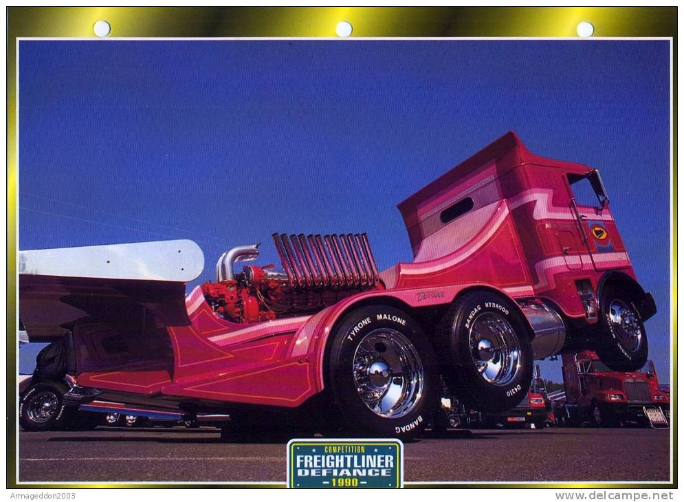 FICHE CARTONNE 25x18.5 CM CAMION DOC.AU DOS VOIR SCAN SERIE COMPETITION FREIGHTLINER DEFIANCE 1990 - Camion