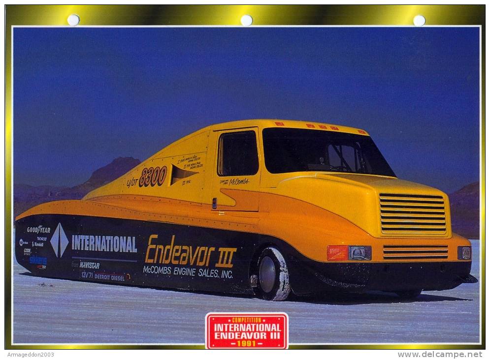 FICHE CARTONNE 25x18.5 CM CAMION DOC.AU DOS VOIR SCAN SERIE COMPETITION INTERNATIONAL ENDEAVOR III 1991 - Trucks