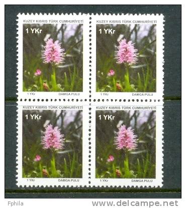 NORTH CYPRUS FISCAL STAMPS FLOWERS BLOCK OF 4 MNH ** - Neufs