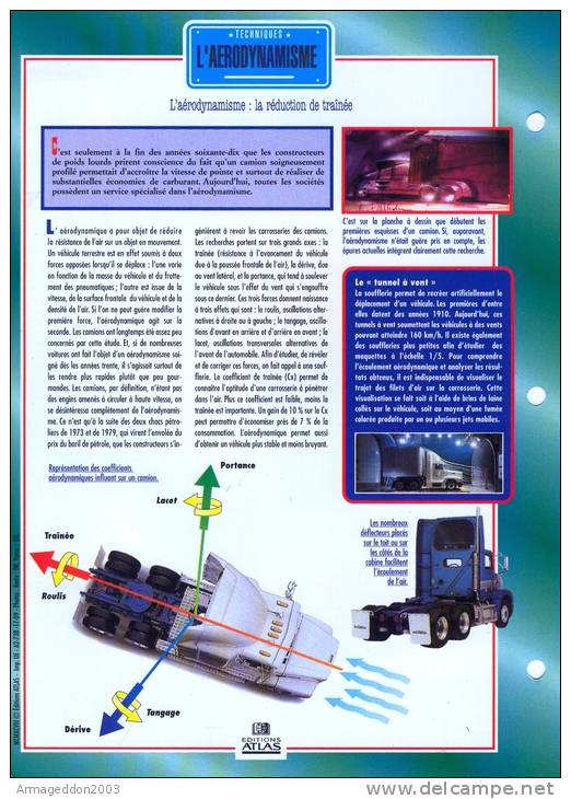 FICHE CARTONNE 25x18.5 CM CAMION DOC.AU DOS VOIR SCAN SERIE TECHNIQUE L'AERODYNAMISME - LKW