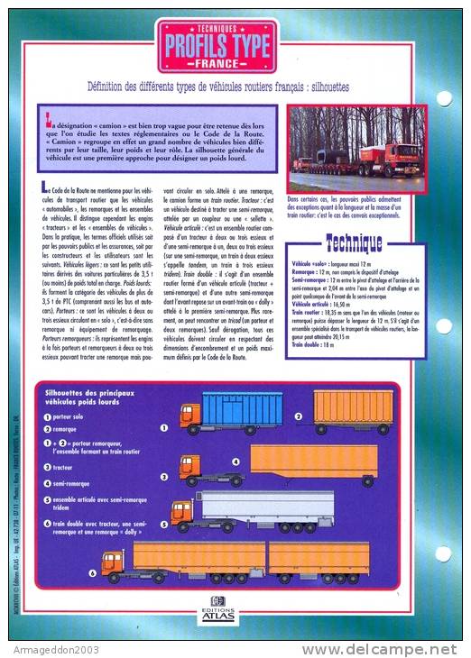 FICHE CARTONNE 25x18.5 CM CAMION DOC.AU DOS VOIR SCAN SERIE TECHNIQUE PROFIL TYPES FRANCE - Trucks