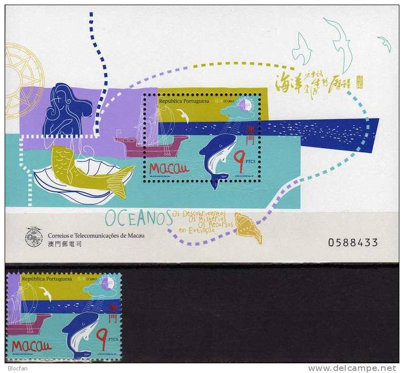 Jahr Des Meeres 1998 Macao 971+ Block 55 ** 5€ Segelschiff Wal Muschel Bohrturm Fracht-Schiff Nature Fish Sheet Bf MACAU - Dauphins