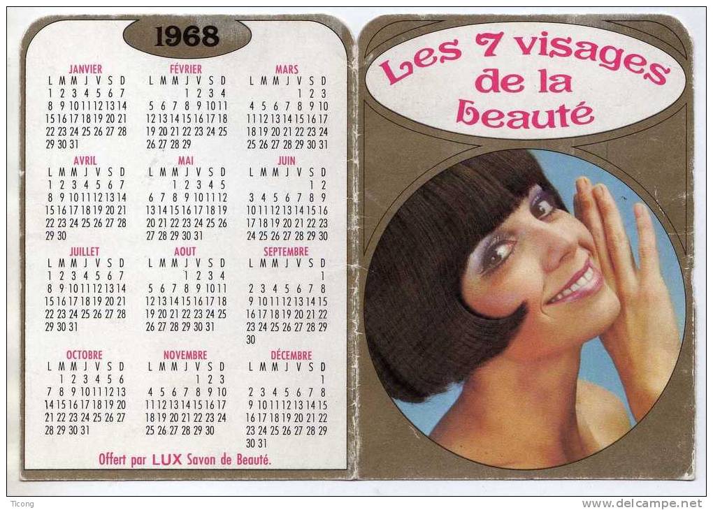 CALENDRIER LUX SAVON 1968 - THORBEL JOUET CHER - LES 7 VISAGES DE LA BEAUTE - A VOIR - Petit Format : 1961-70