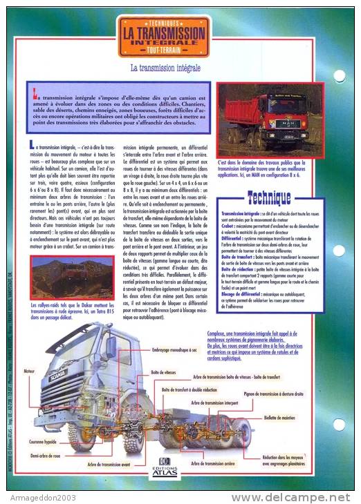 FICHE CARTONNE 25x18.5 CM CAMION DOC.AU DOS VOIR SCAN SERIE TECHNIQUE TRANSMISSION INTEGRALE TOUT TERRAIN - Trucks