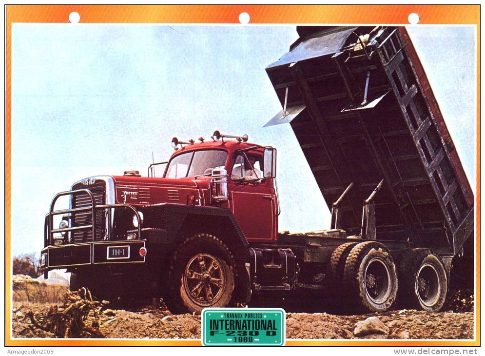 FICHE CARTONNE 25x18.5 CM CAMION DOC.AU DOS VOIR SCAN SERIE TRAVAUX PUBLICS 1969 International F 230 D - Camions