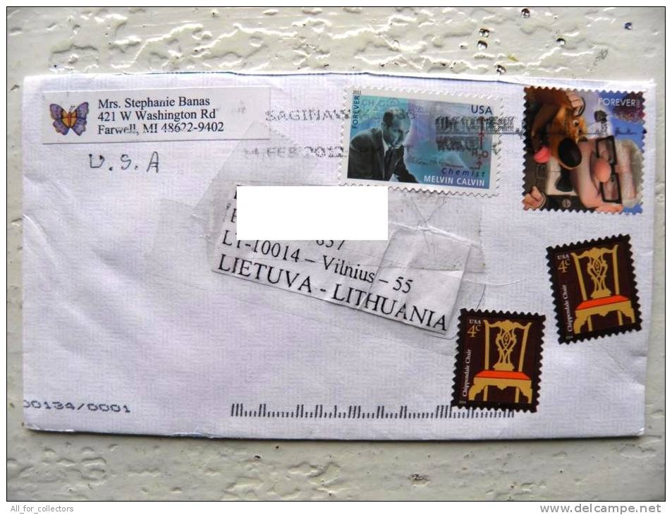 Cover Sent From USA To Lithuania, Chemist Calvin, Forever, Cartoon Dog - Covers & Documents