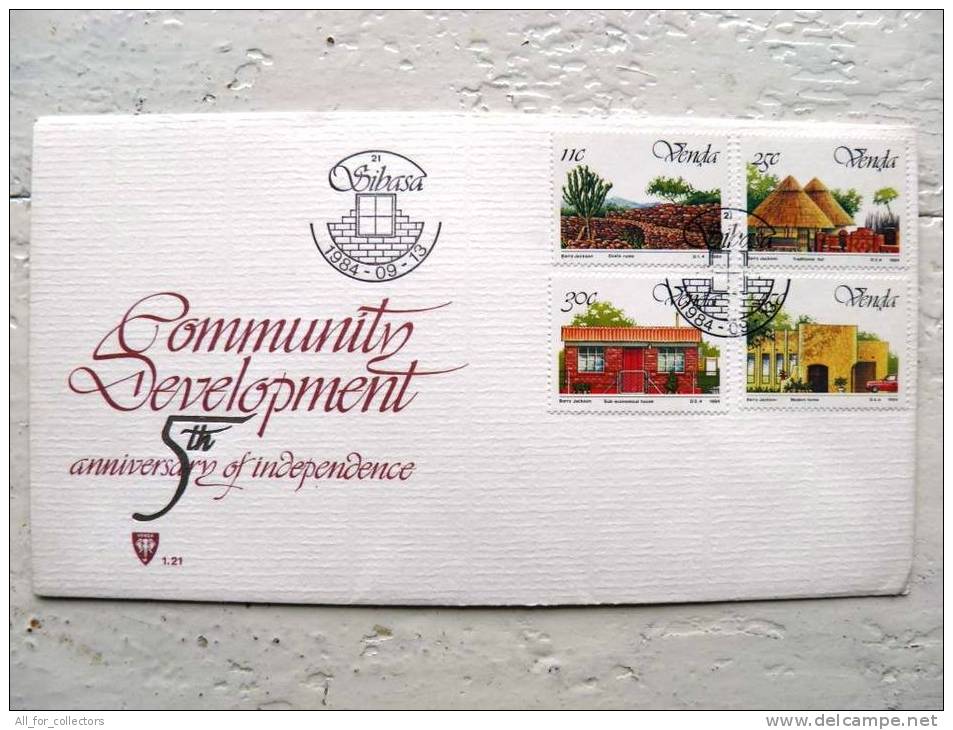 FDC Cover From Venda, Sc.112-115 Independence, 5th Anniv. Ruins Traditional Hut Housing Modern Hom Cachet Window &amp; W - Venda