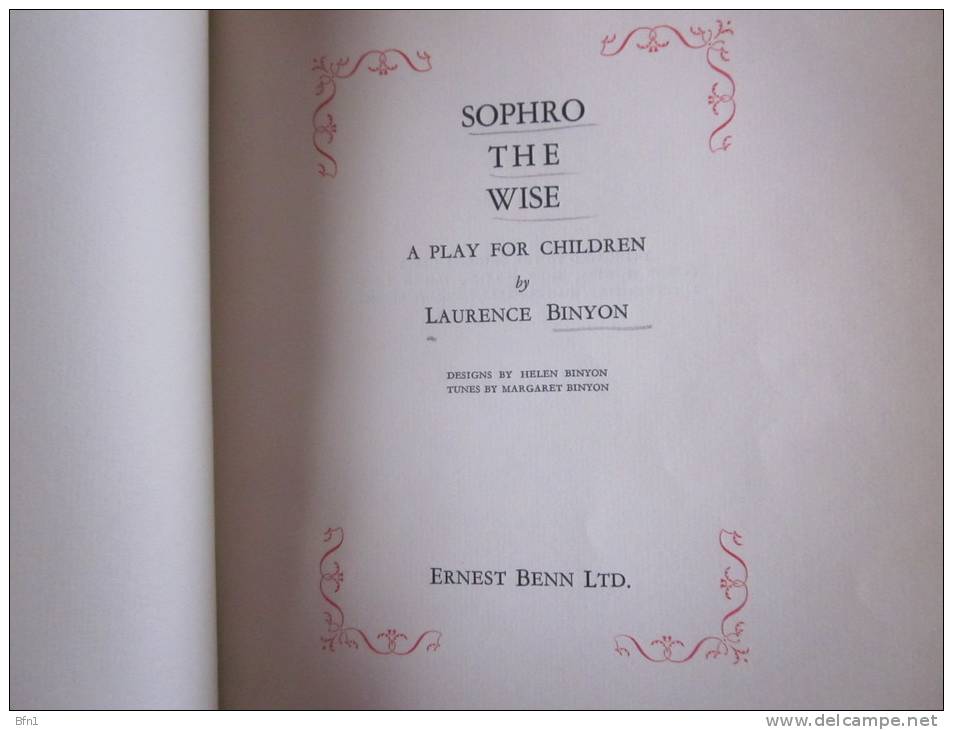 Laurenced Binyon  -SOPHRO THE WISE A Play For Children - - 1900-1949