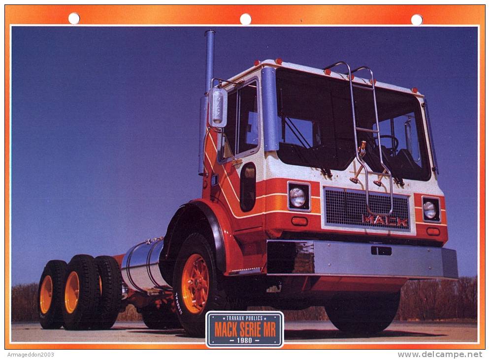 FICHE CARTONNE 25x18.5 CM CAMION DOC.AU DOS VOIR SCAN SERIE TRAVAUX PUBLICS 1980 MARK SERIE MR - Camions