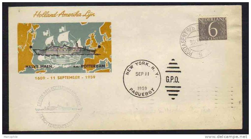 PAQUEBOT - ROTTERDAM - NEW YORK / 1959 ENVELOPPE ILLUSTREE (ref 1659) - Storia Postale