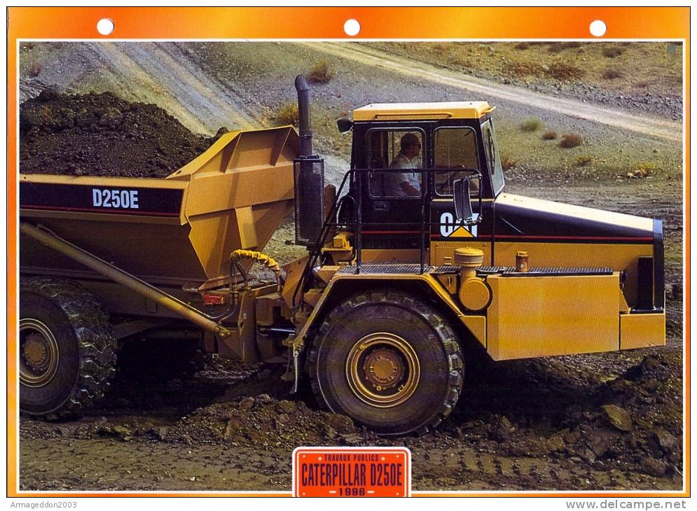 FICHE CARTONNE 25x18.5 CM CAMION DOC.AU DOS VOIR SCAN SERIE TRAVAUX PUBLICS 1988 Castepillar D250E - Trucks