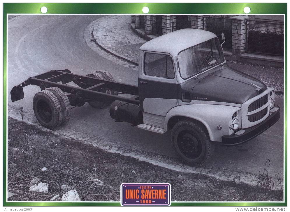 FICHE CARTONNE 25x18.5 CM CAMION DOC.AU DOS VOIR SCAN SERIE PORTEUR 1960 UNIC SAVERNE - LKW