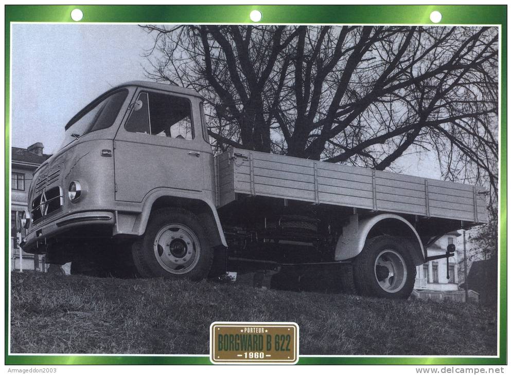 FICHE CARTONNE 25x18.5 CM CAMION DOC.AU DOS VOIR SCAN SERIE PORTEUR 1960 BORGWARE B 622 - Camion