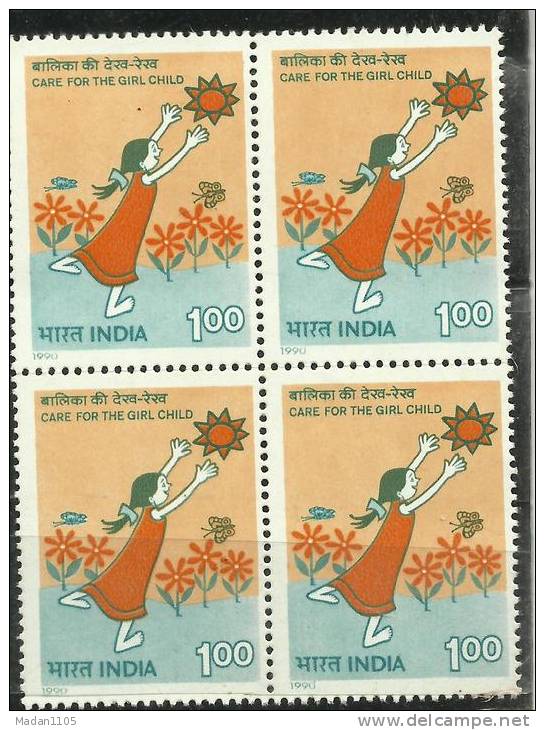 INDIA, 1990, Care For The Girl Child, Block Of 4,  MNH, (**) - Ungebraucht