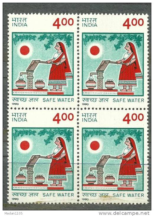 INDIA, 1990, Safe Drinking Water, Block Of 4,  MNH, (**) - Unused Stamps