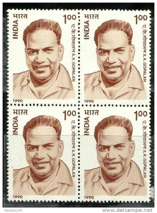 INDIA, 1990, A K Gopalan, (1904-1977), Political And Social Reformer, Block Of 4,  MNH, (**) - Unused Stamps