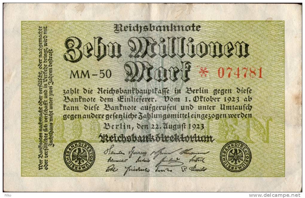 Germany 10 Millionen Mark,22.08.1923,P.106a,as Scan - 10 Millionen Mark