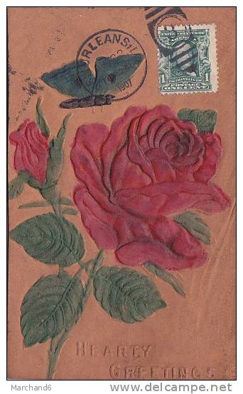 ROSE HEARTY GREETING CARTE DE CUIT VERITABLE 1907  CACHET DOS NEW ORLEANS - Other & Unclassified