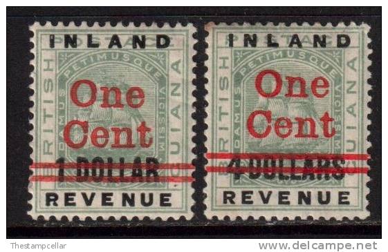 British Guyana Scott 148 & 151 - SG207 & 210, 1890 Inland Revenue 1c On $1 & 1c On $4 MH* - Guayana Británica (...-1966)