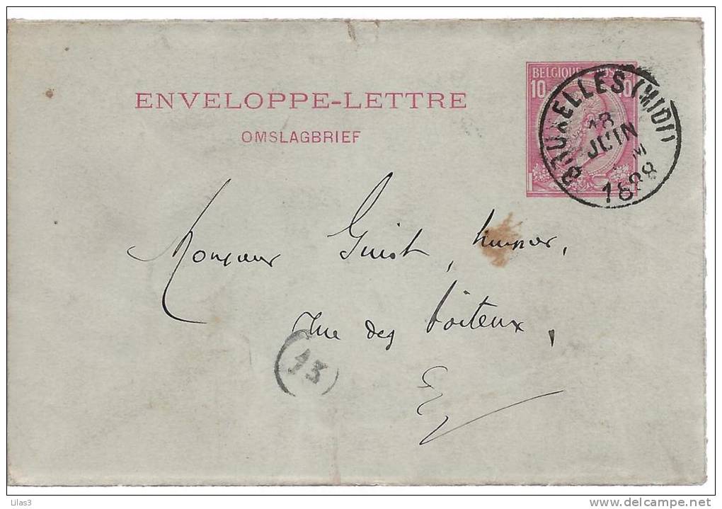 Entier Postal Lettre Locale De Bruxelles Pour Bruxelles Du 18 Juin 1888 Enitier Type Léopold II - Briefe